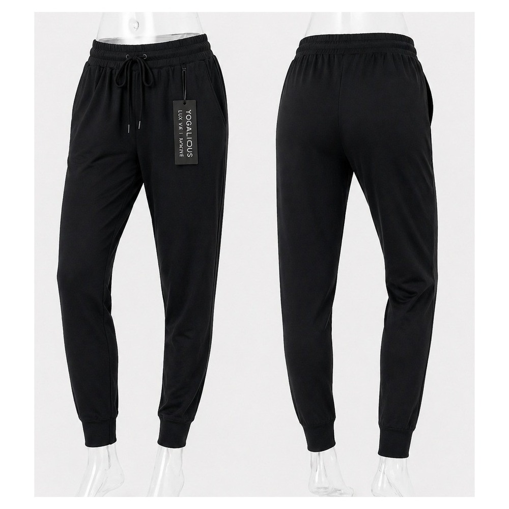 Yogalicious Lux Ave Joggers Womens Lge Blk High Rise Ultra Soft Athleisure  NWT
